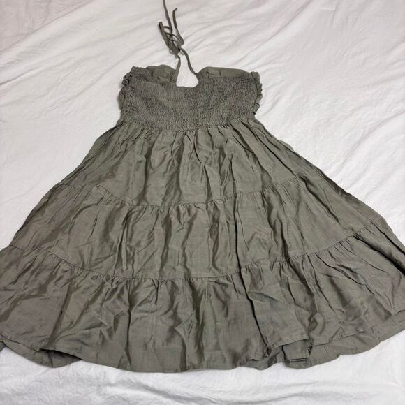 SHEIN Army Green Halter Tie Flowy Beach Small Women's Mini Sundress Formal Dress - Picture 3 of 3